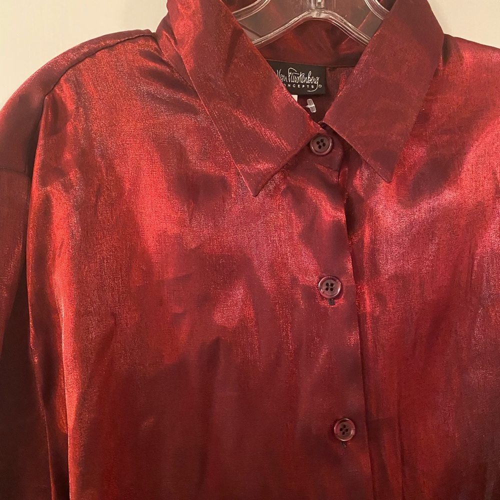 Shimmery red two-piece blouse set